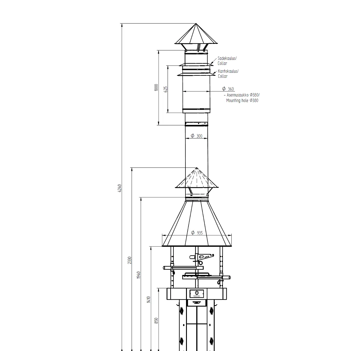 Carelia Grill 4007 9K-80 Finse Barbecue Hoog Zwart - Afbeelding 3