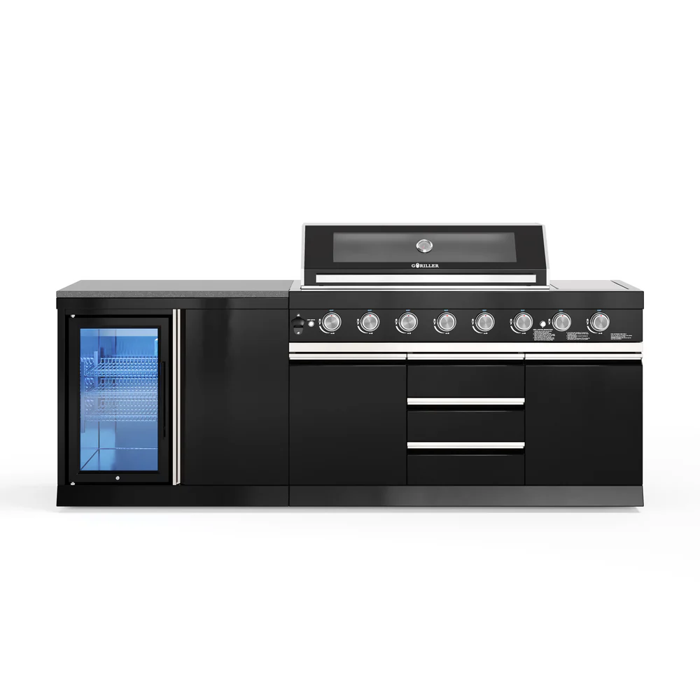 Goriller BLACKBACK S-4 Complete Zwarte RVS Buitenkeuken met Koelkast en Barbecue 8 branders