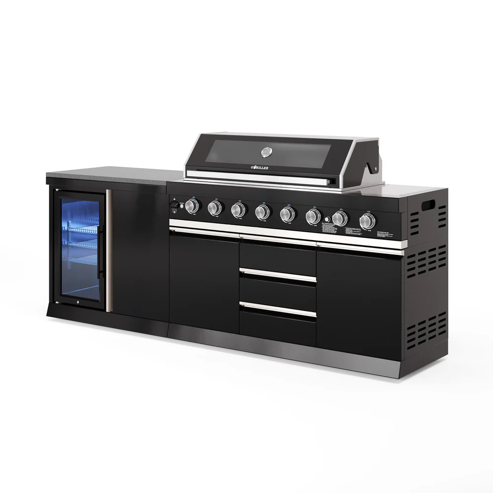 Goriller BLACKBACK S-4 Complete Zwarte RVS Buitenkeuken met Koelkast en Barbecue 8 branders - Afbeelding 4