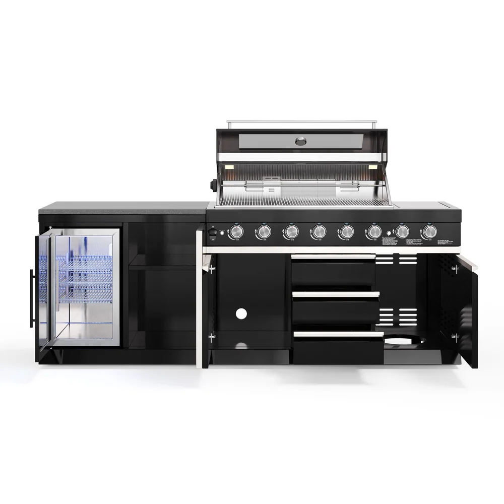 Goriller BLACKBACK S-4 Complete Zwarte RVS Buitenkeuken met Koelkast en Barbecue 8 branders - Afbeelding 2