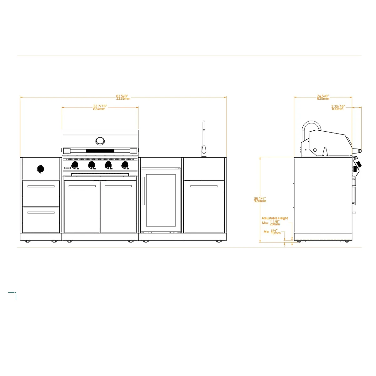 Brabura Grills buitenkeuken Compleet Lite 400 met zijbrander - Afbeelding 3