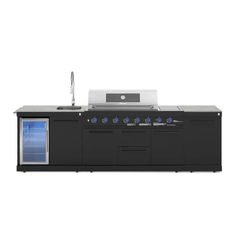 Goriller EMPIRE M-4 Black Complete Buitenkeuken met Koelkast en Barbecue 8 branders en extra werkblad